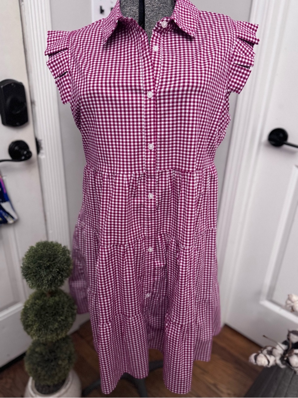 Women’s Monteau Sleeveless Red Gingham Button-Front Dress XL